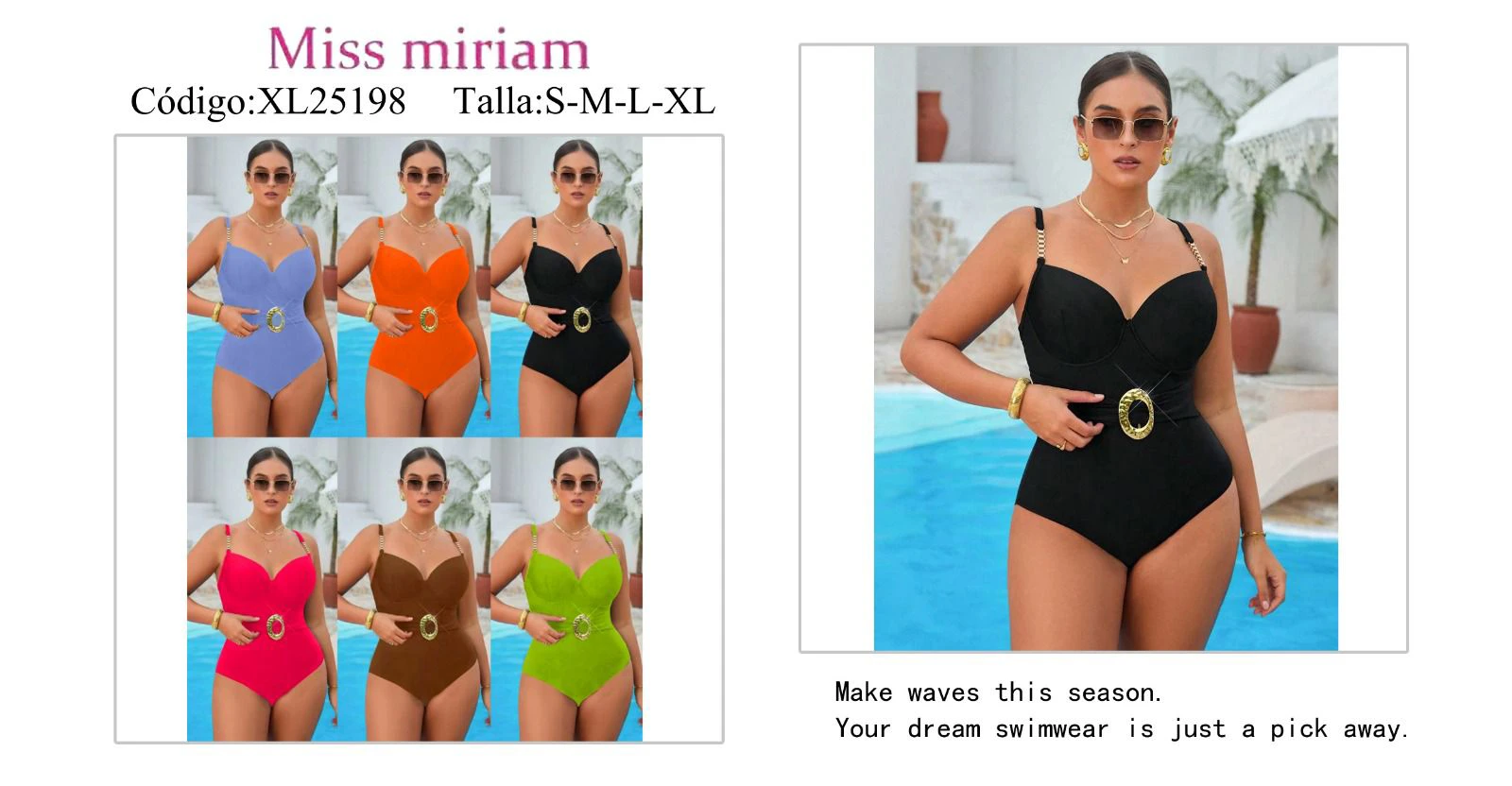 Traje de baño de una pieza con detalle de cinturón-XL25198