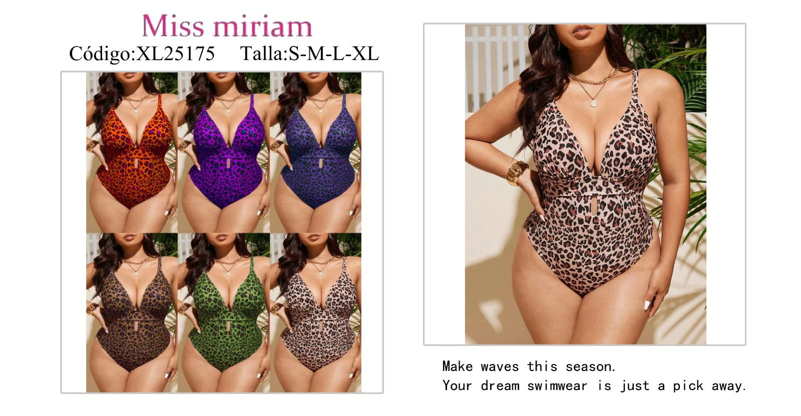 Traje de Baño de Una Pieza con Estampado de Leopardo-XL25175