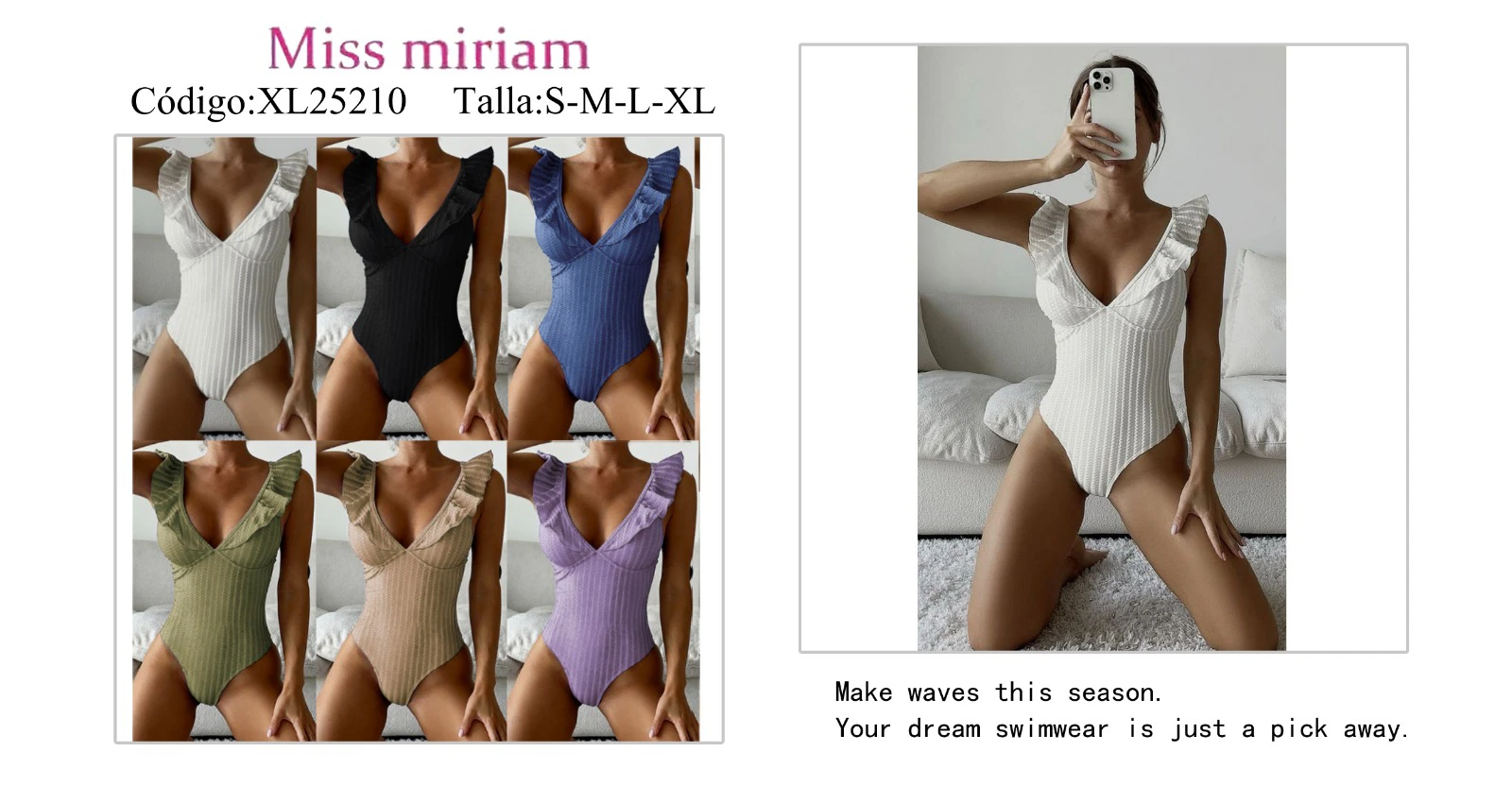 Traje de baño de una pieza con volantes-XL25210
