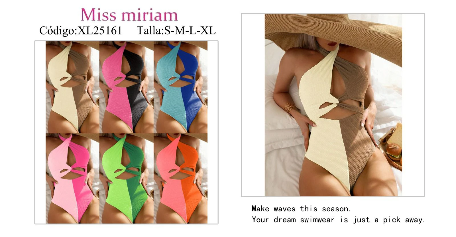Traje de baño de una pieza bicolor con recortes-XL25161