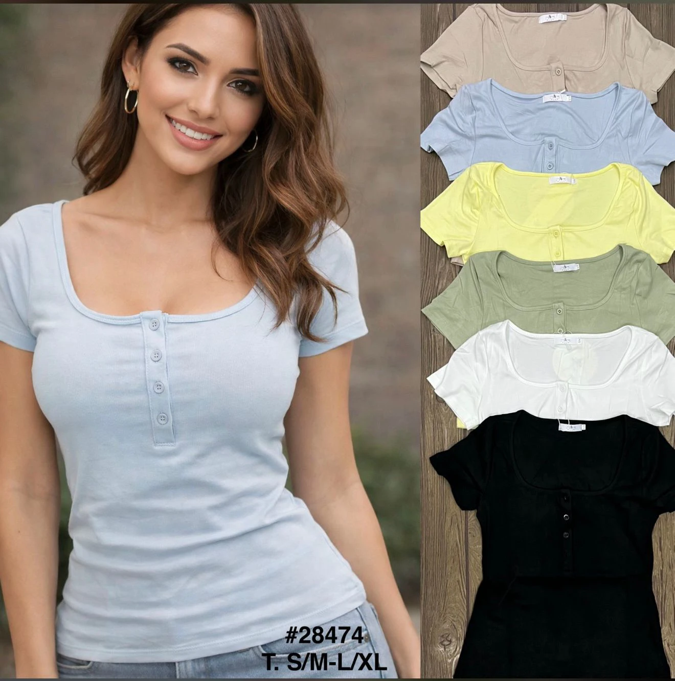 Playera de manga corta con botones-28474