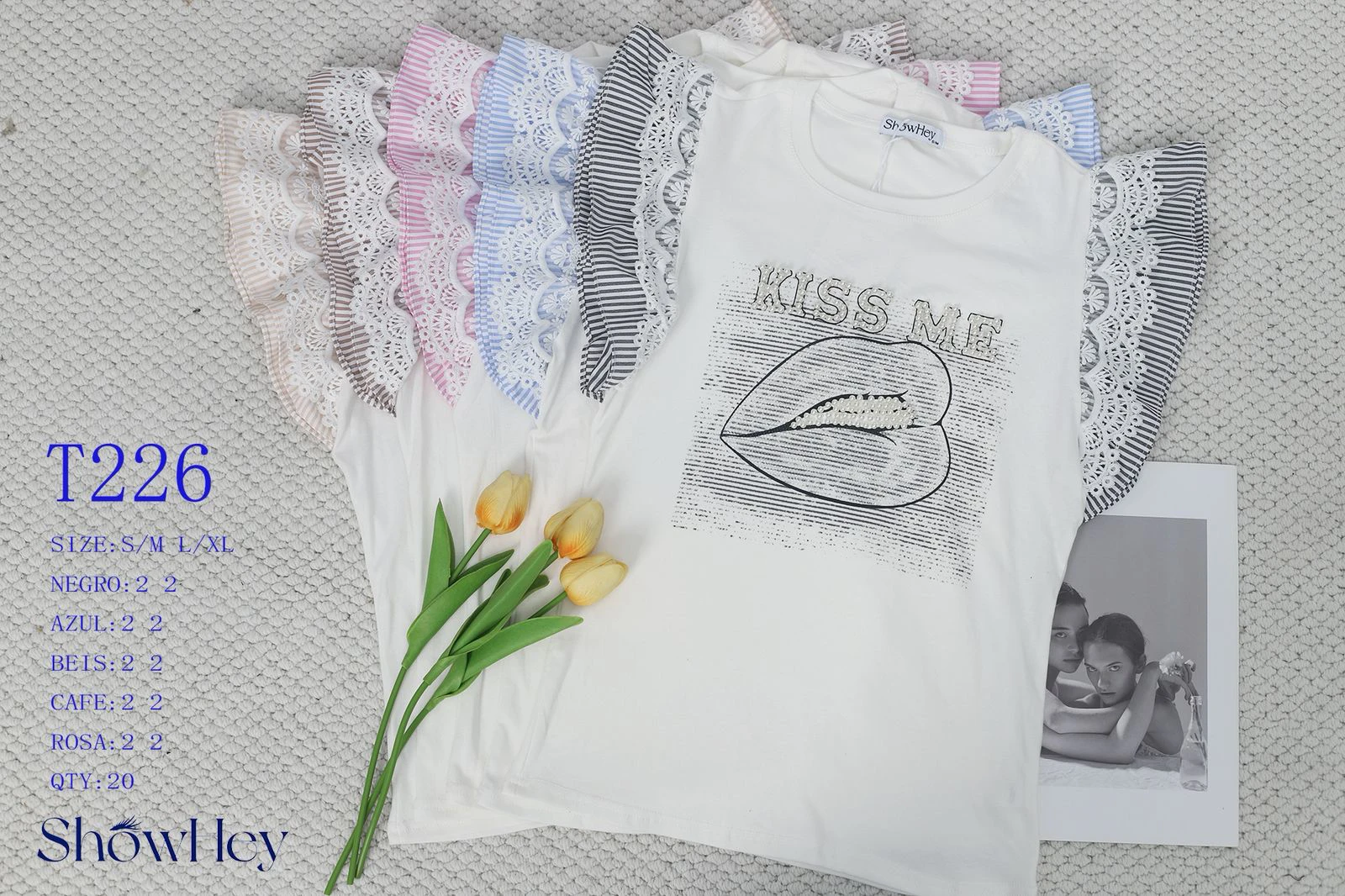 Playera de mujer con estampado de labios-T226