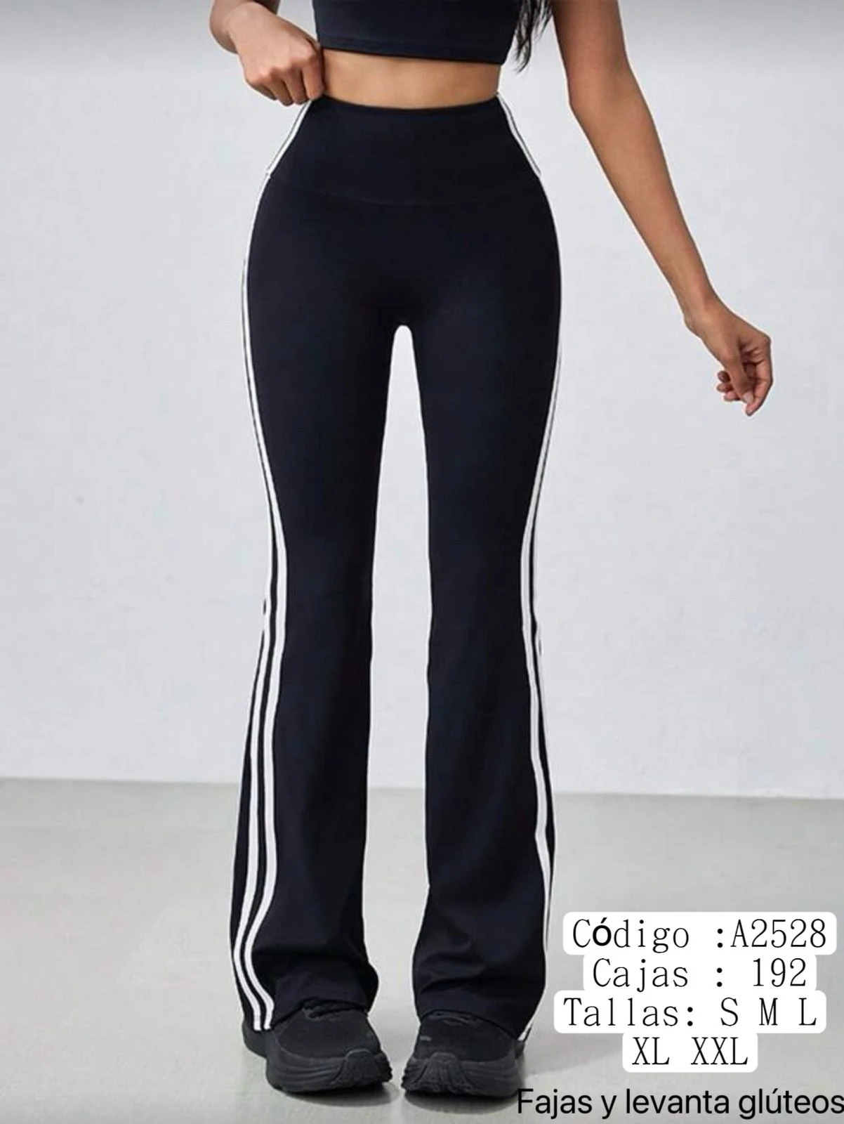 Leggings deportivos acampanados con rayas laterales-A2528