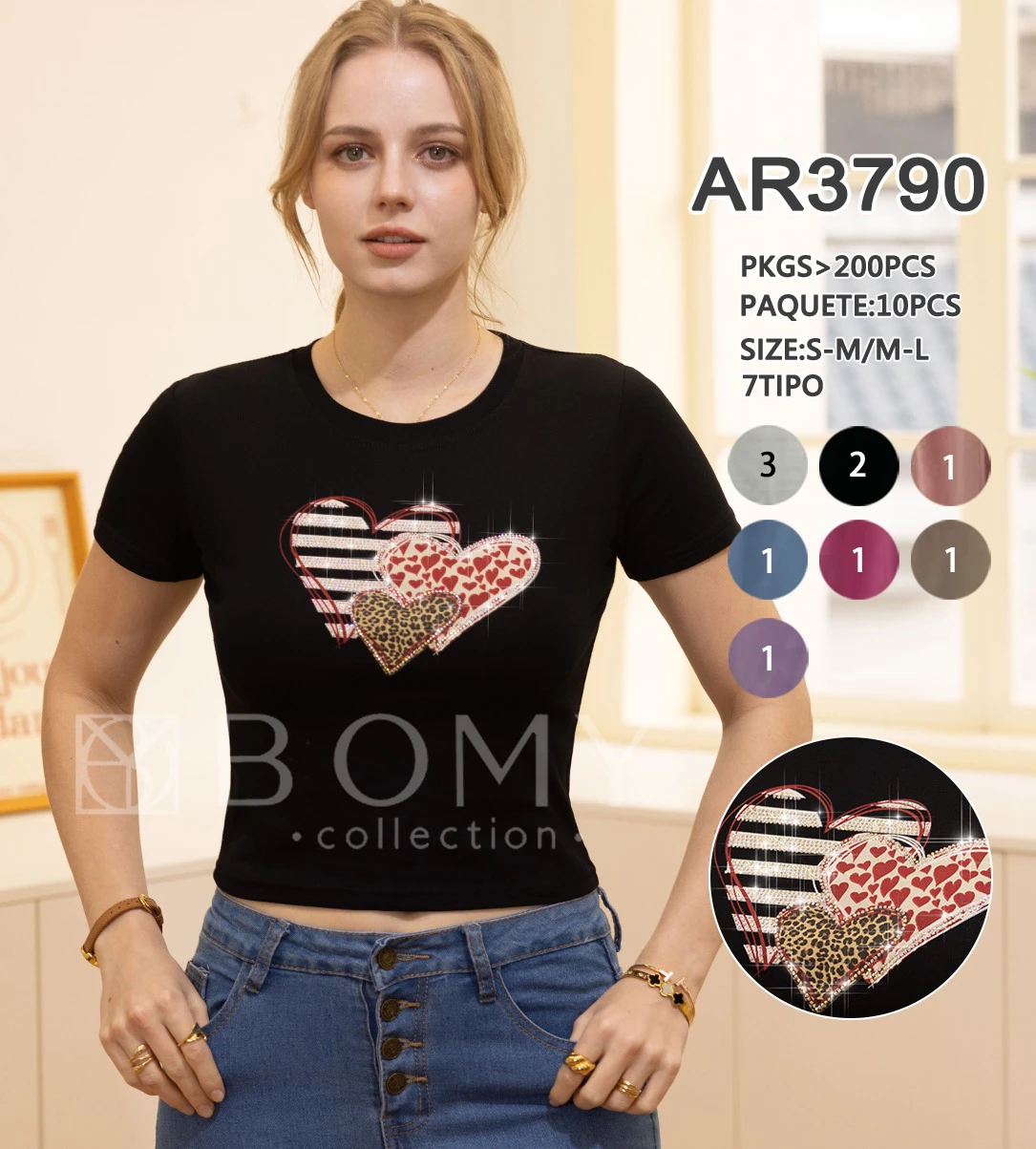 Playera de manga corta con diseño de corazones-AR3790