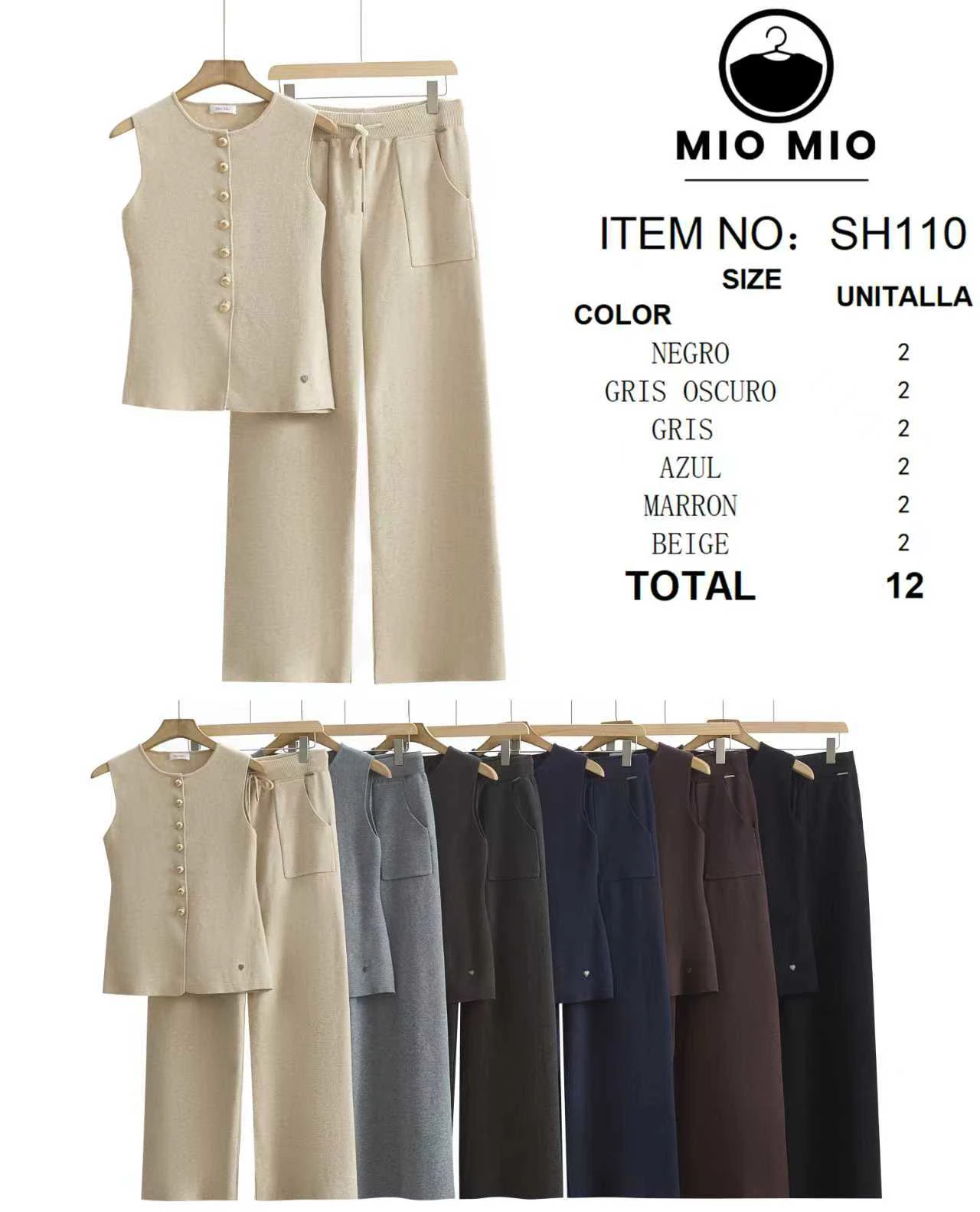 Conjunto de chaleco sin mangas y pantalón-SH110