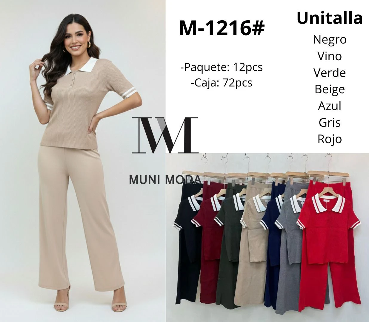 Conjunto de pantalón y blusa con cuello-M-1216