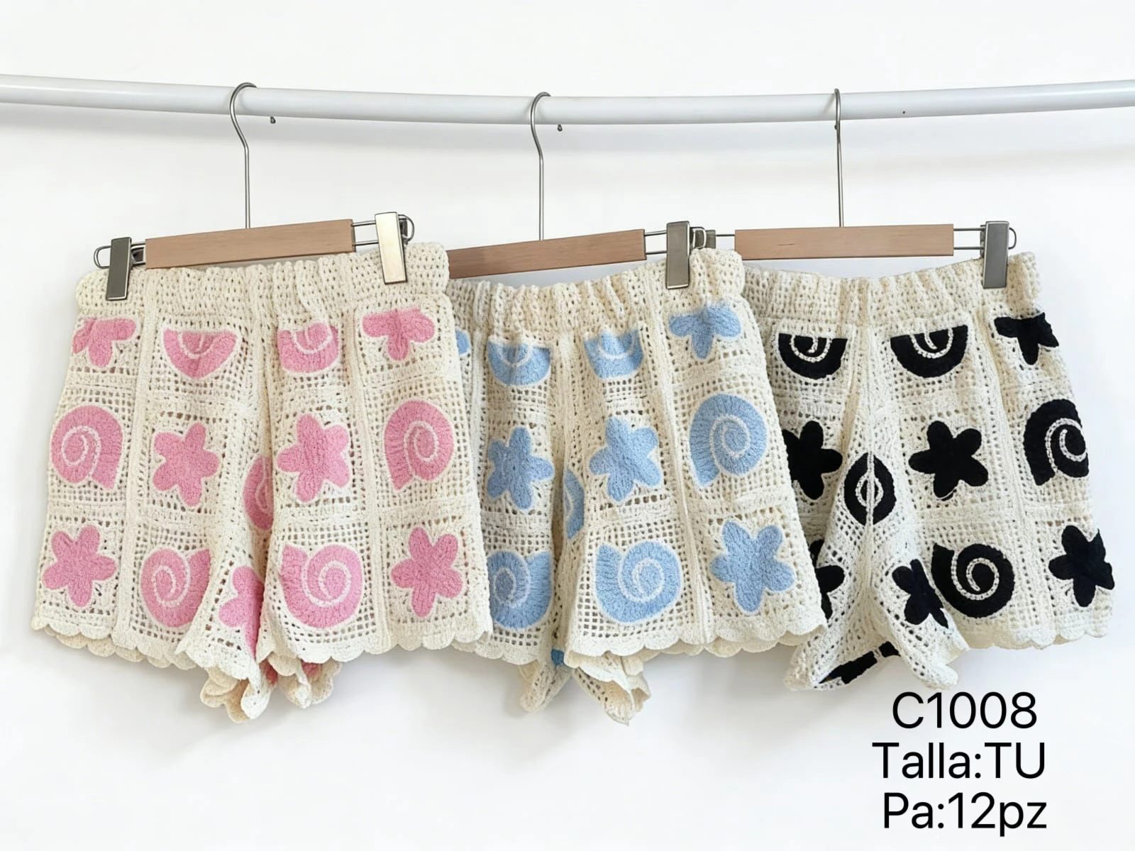 Shorts de crochet con patrones de playa-C1008