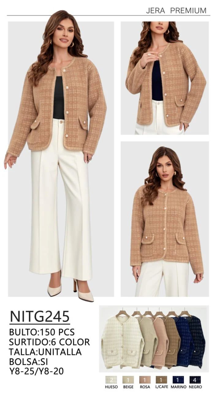 Chaqueta tipo tweed con botones-NITG245
