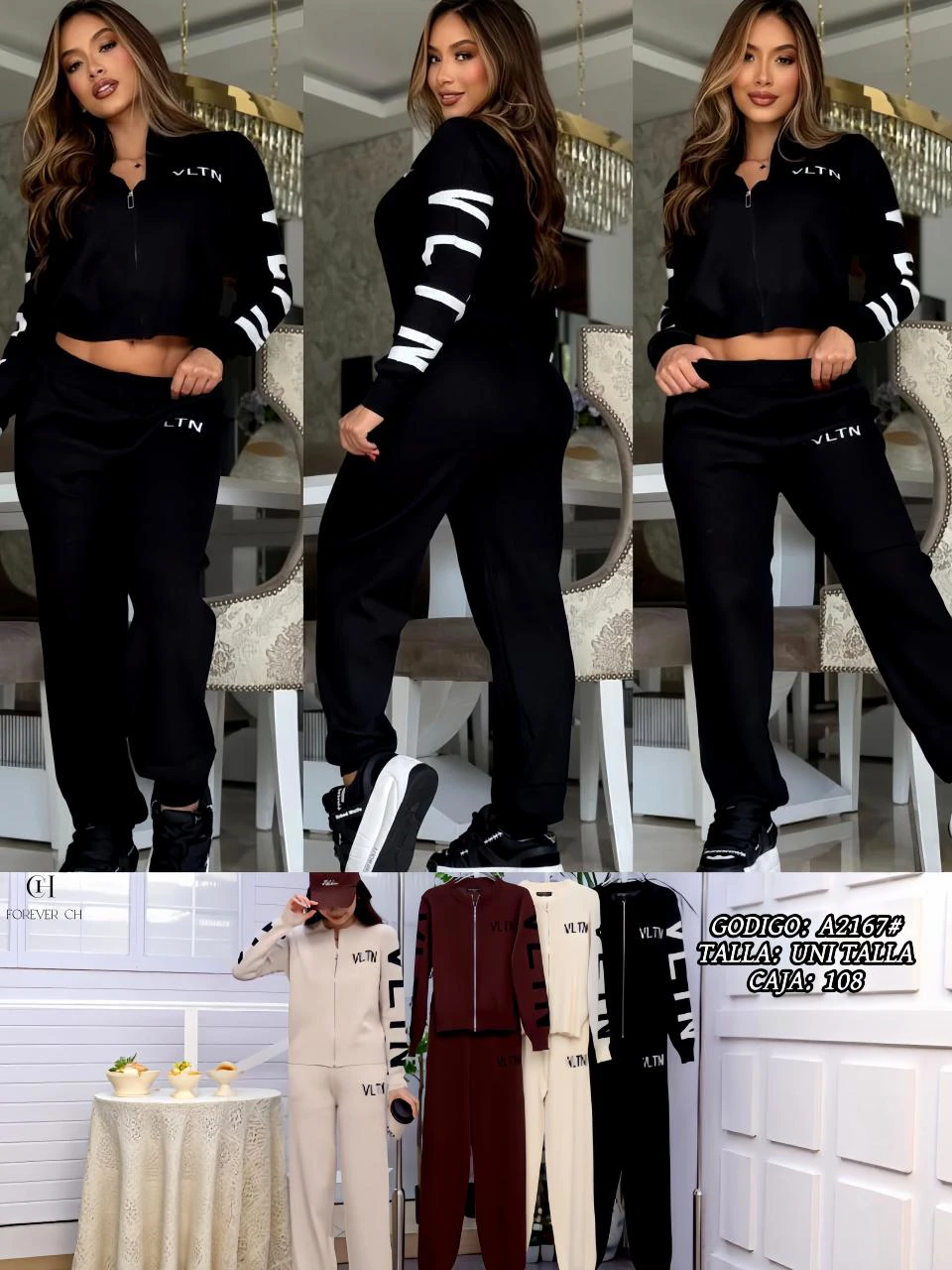 Conjunto de sudadera con cremallera y pantalón deportivo-A2167