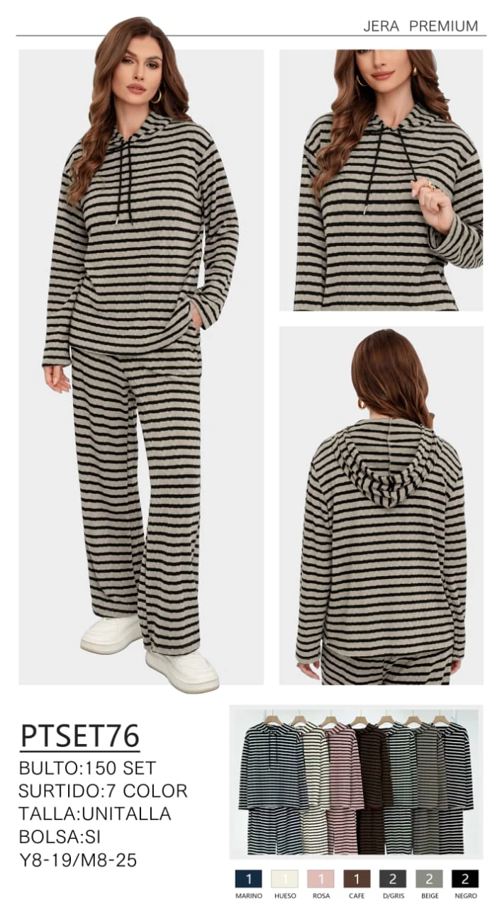 Conjunto de sudadera y pantalón a rayas-PTSET76