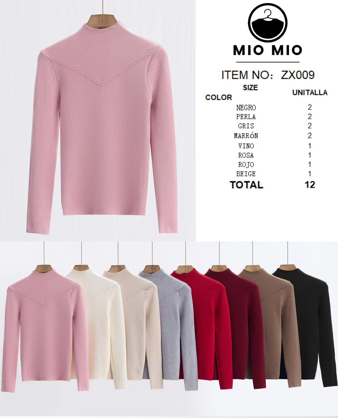 Suéter de cuello alto para mujer-ZX009