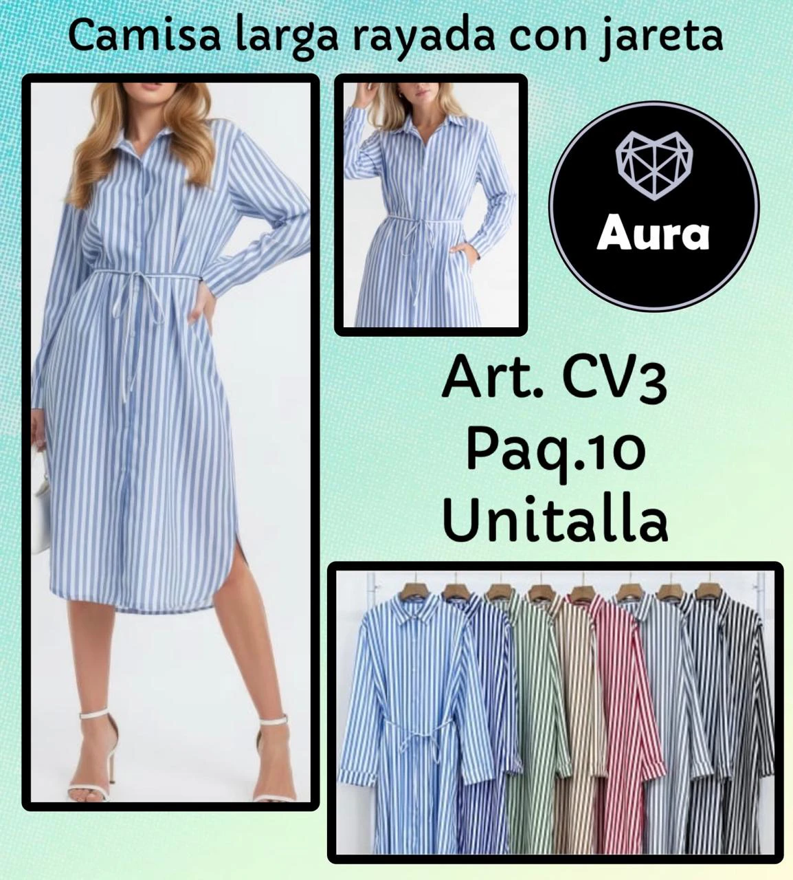 Camisa larga rayada con jareta-CV3