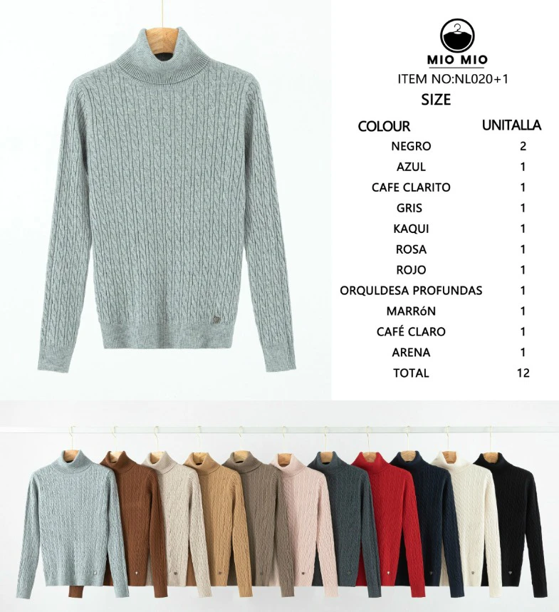 Suéter cuello tortuga con diseño trenzado-NL020+1