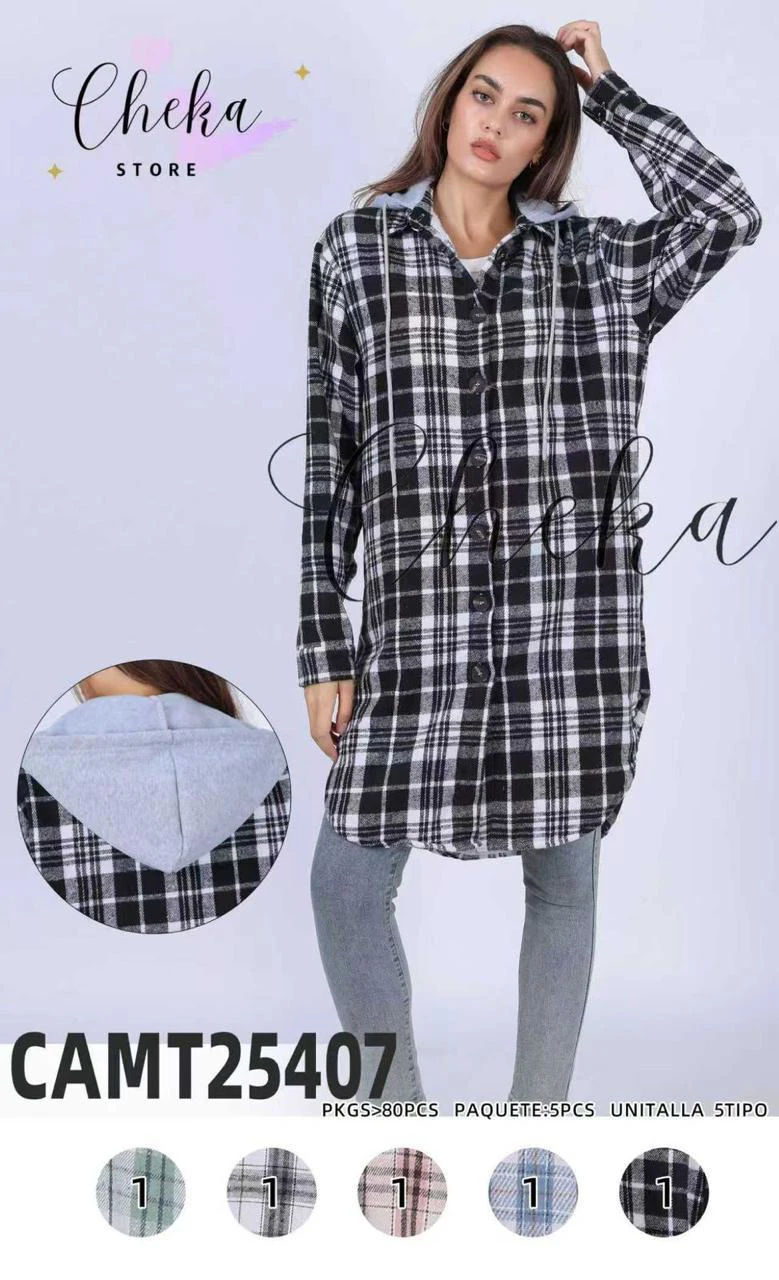 Camisa larga a cuadros con capucha-CAMT25407