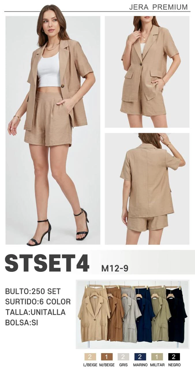 Conjunto de Blazer de Manga Corta y Shorts para Mujer-STSET4