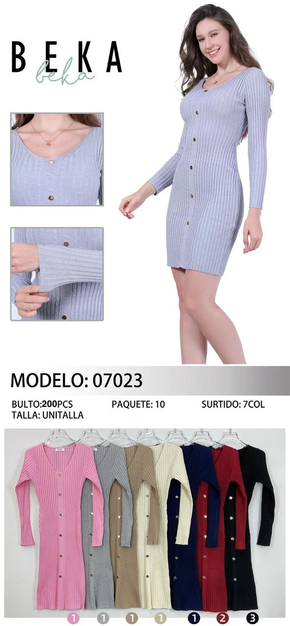 Vestido de Canalé Corto con Botones-VES07023
