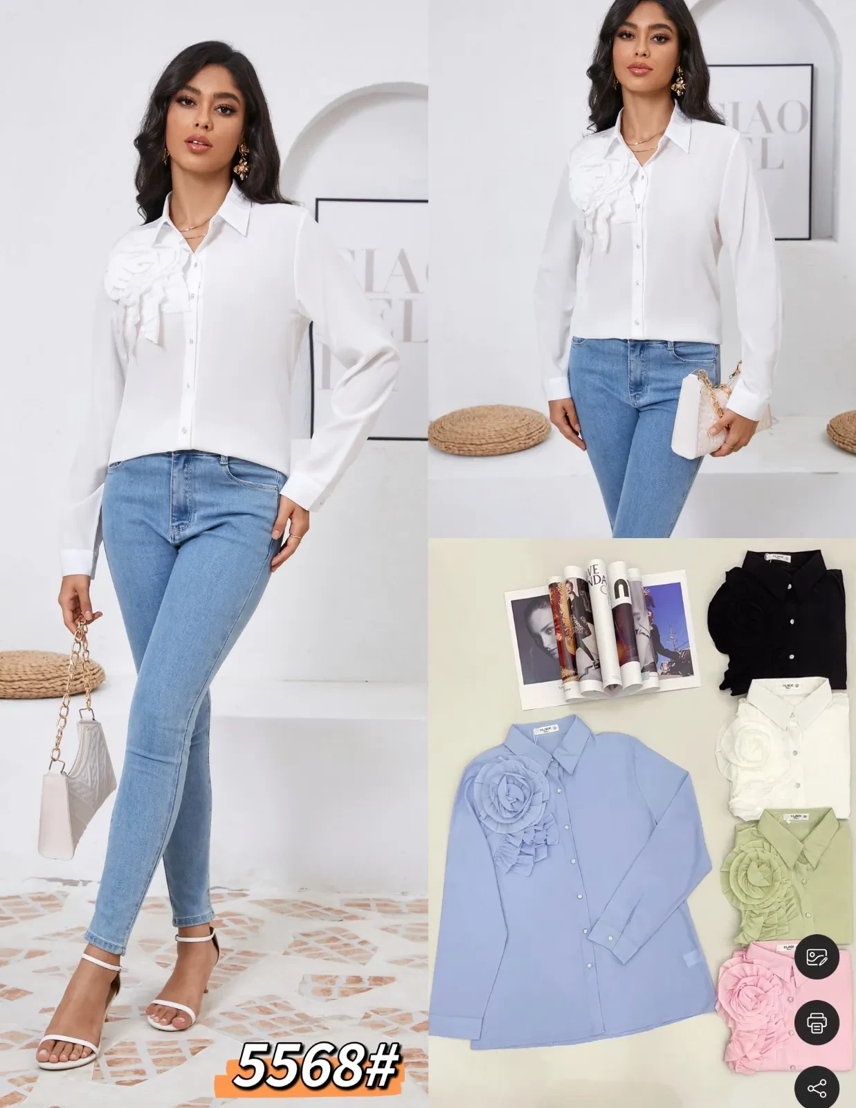 Blusa tipo Camisa con Flor-5568
