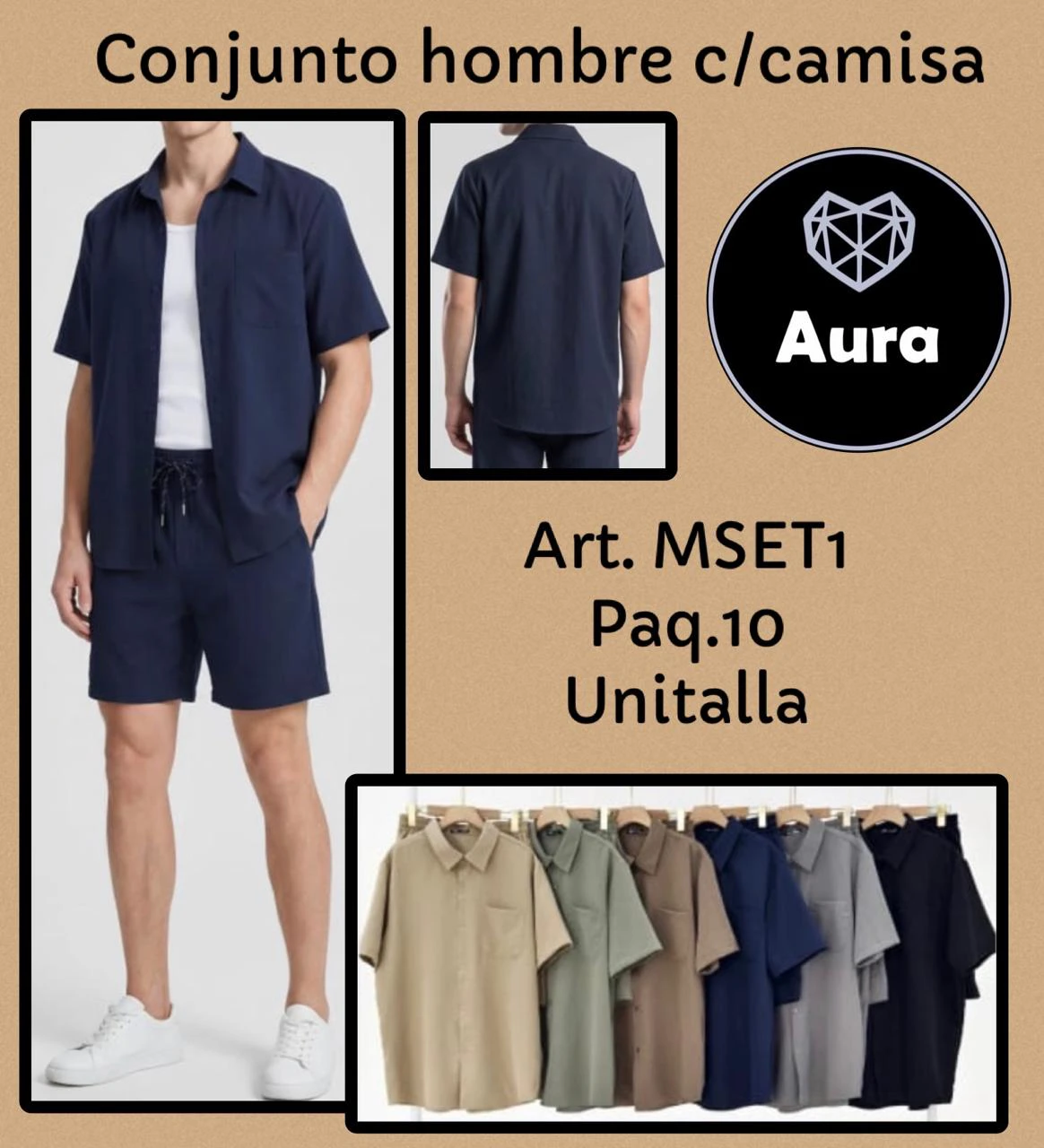 Conjunto casual de camisa y shorts-MSET1