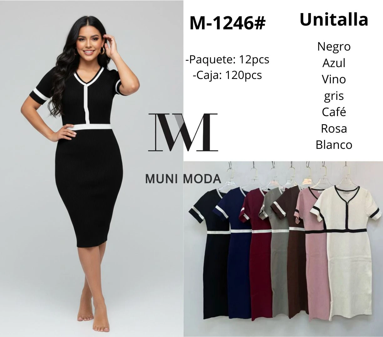 Vestido de punto con detalles en contraste-M-1246