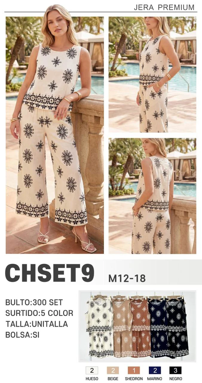 Conjunto de top sin mangas y pantalón ancho con estampado-CHSET9