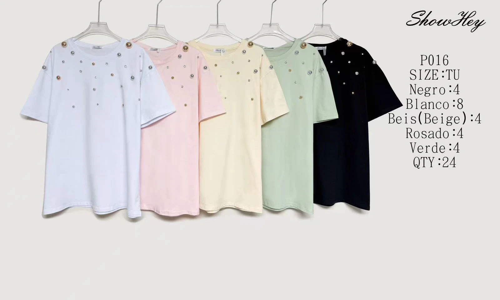 Camiseta de manga corta con aplicaciones-P016