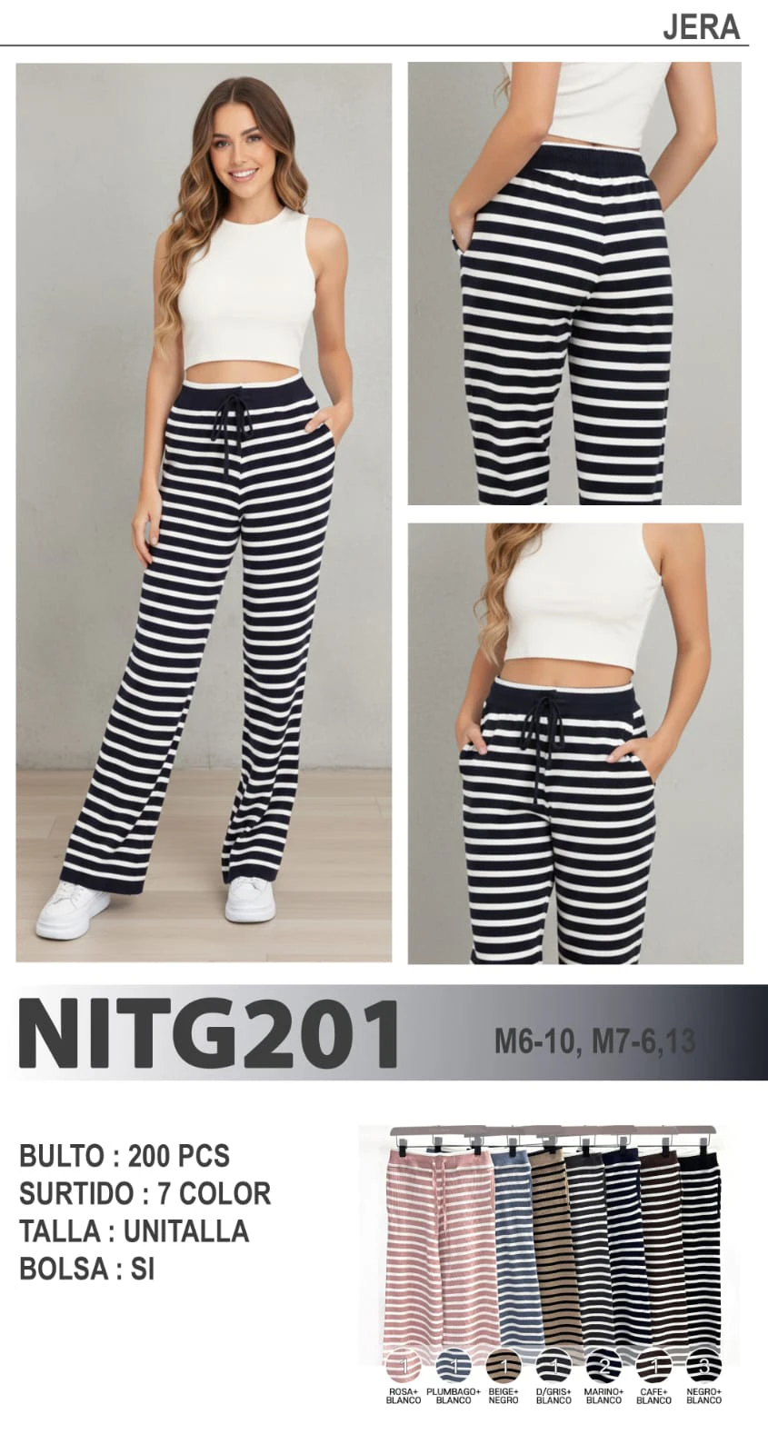 Pantalón con cordón de rayas-NITG201