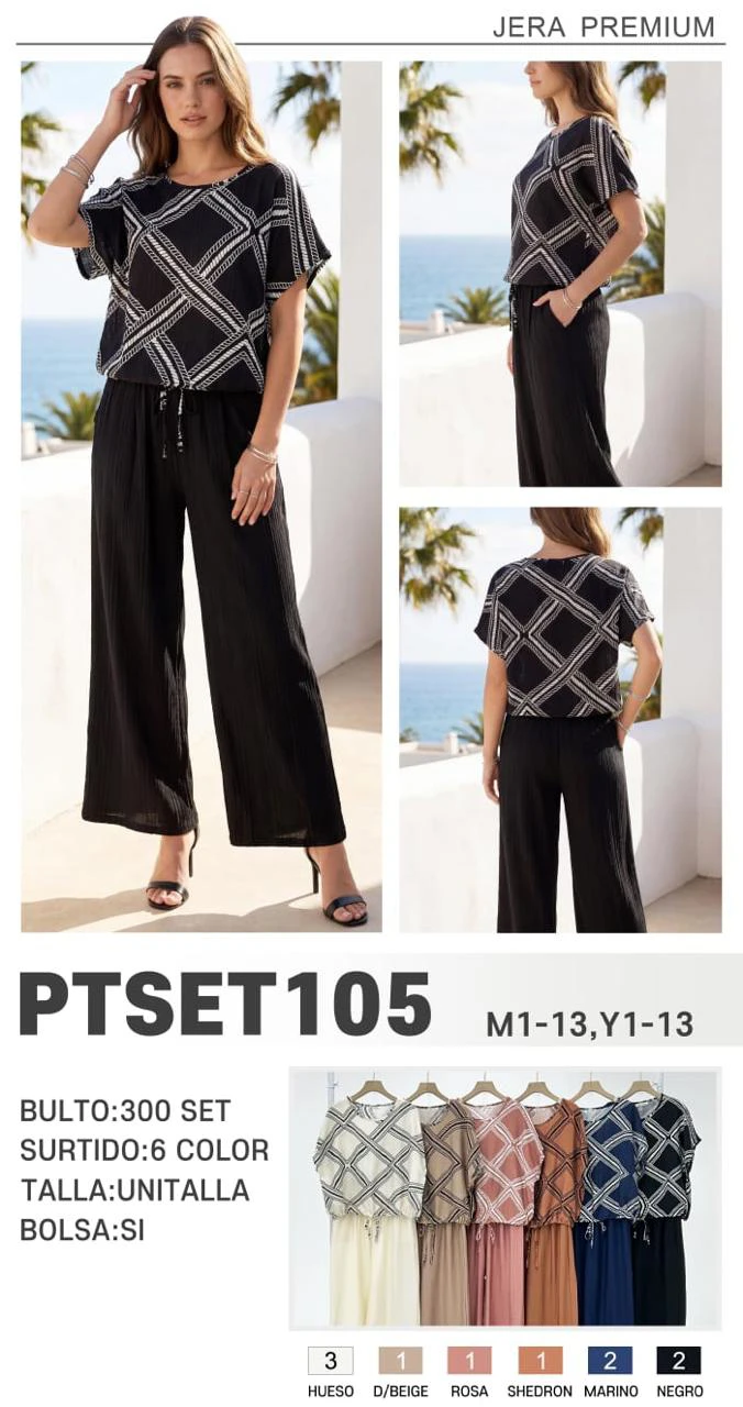 Conjunto de Blusa Estampada y Pantalón-PTSET105