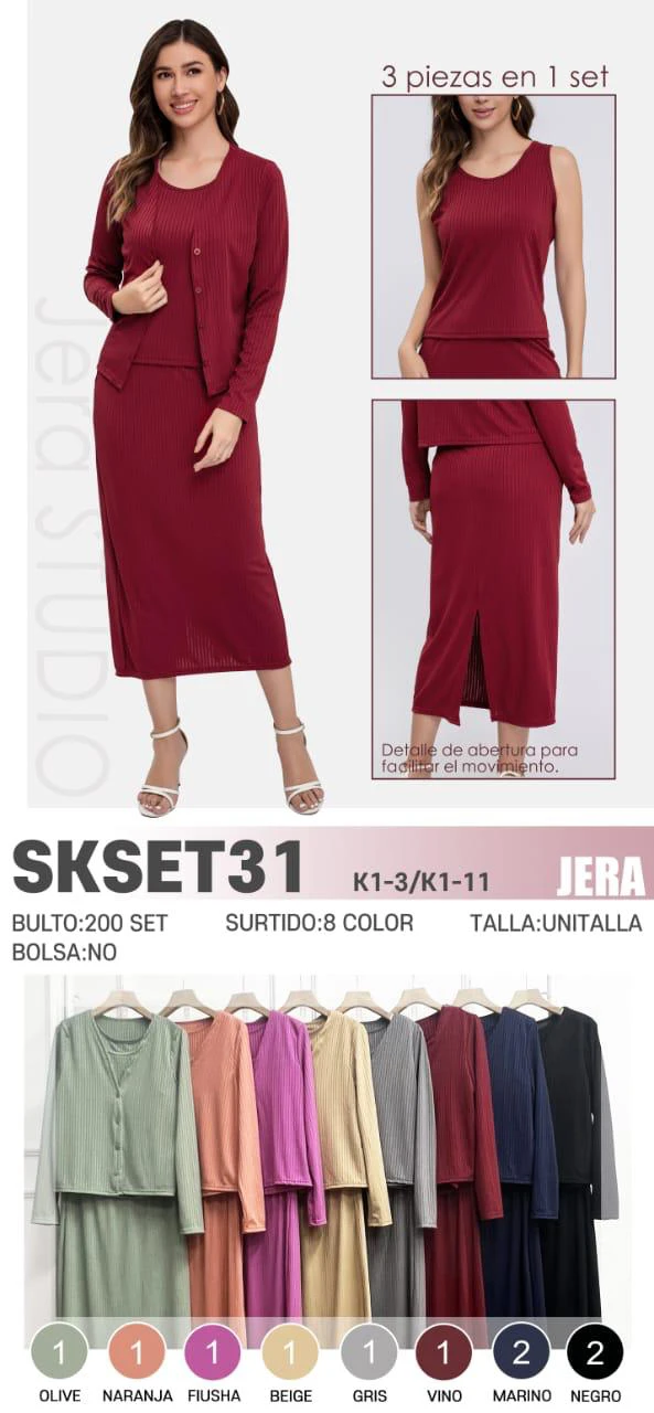 Conjunto de falda, top y cárdigan para mujer-SKSET31