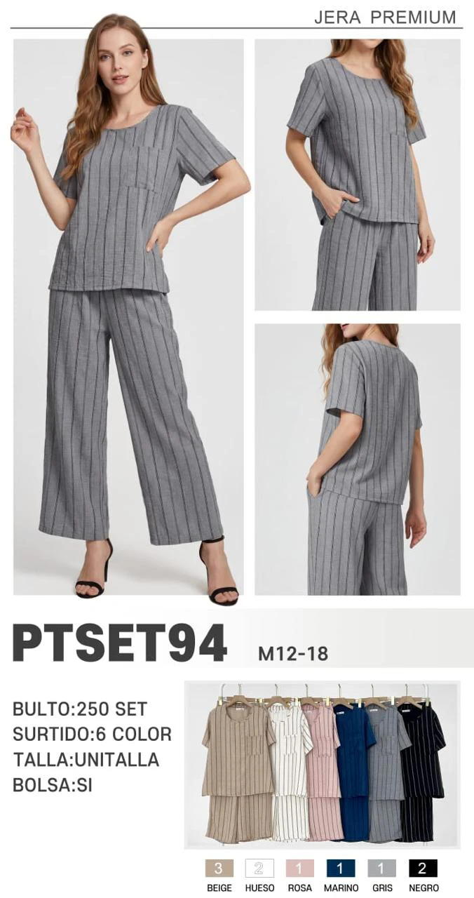 Conjunto casual de dos piezas con rayas-PTSET94