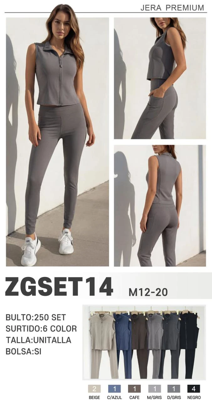 Conjunto Deportivo de Top sin Mangas con Cremallera y Leggings-ZGSET14
