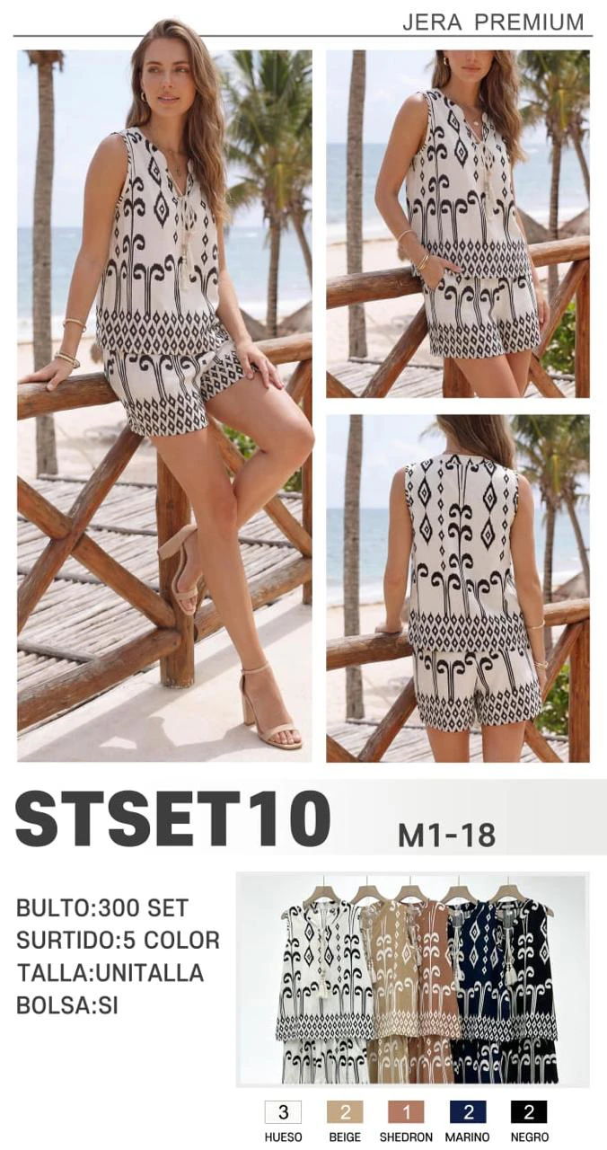 Conjunto de Blusa sin Mangas y Short con Estampado Étnico-STSET10