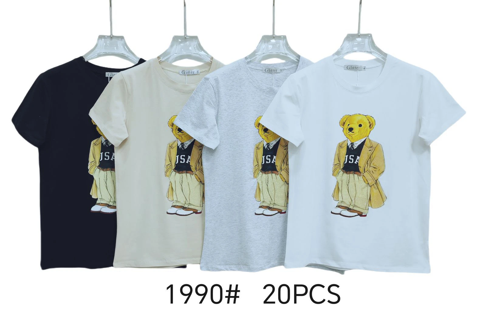 Playeras de manga corta con estampado de oso-1990