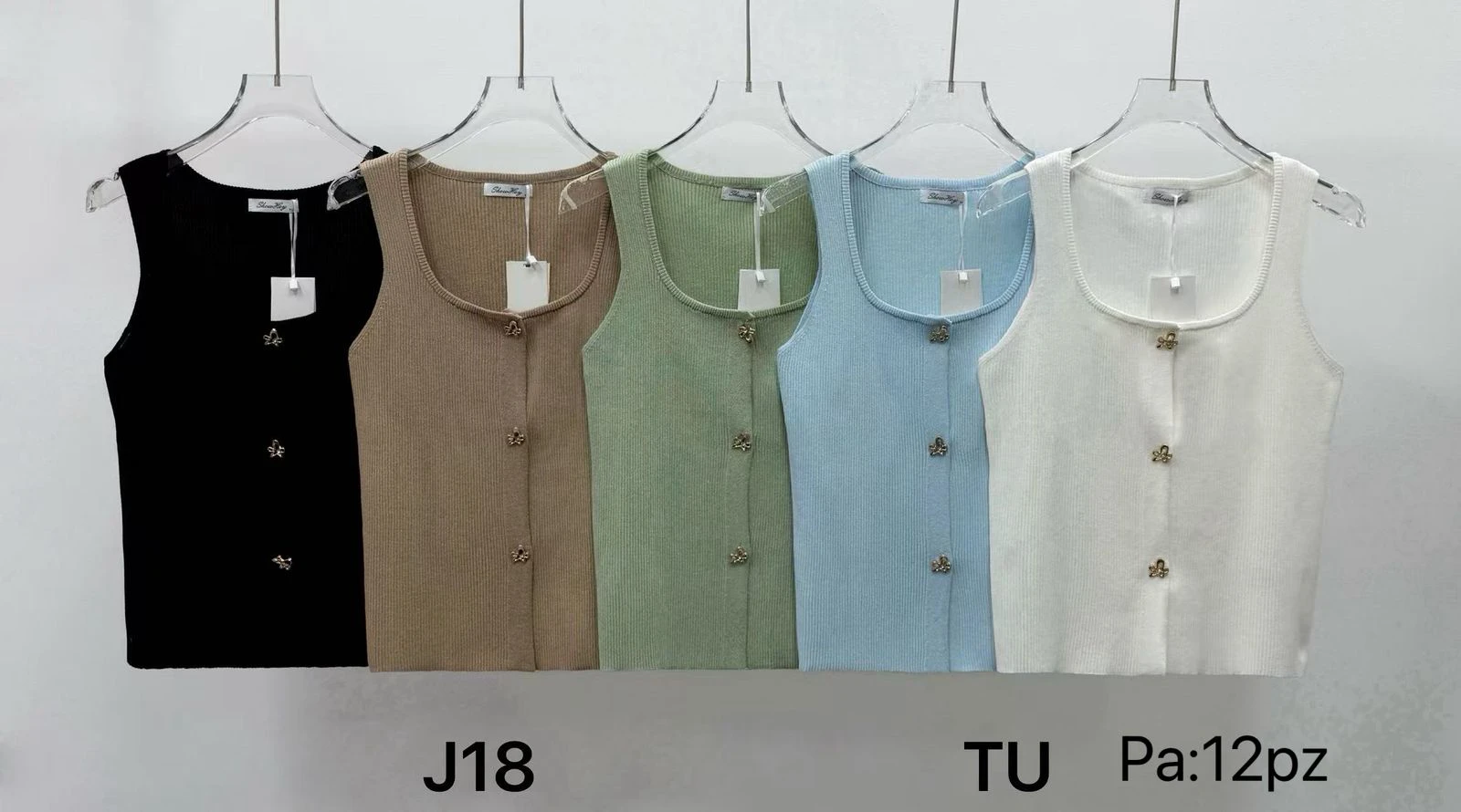 Top acanalado sin mangas con botones-J18