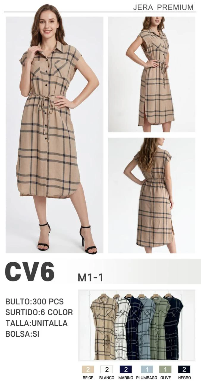 Vestido camisero a cuadros con cinturón-CV6
