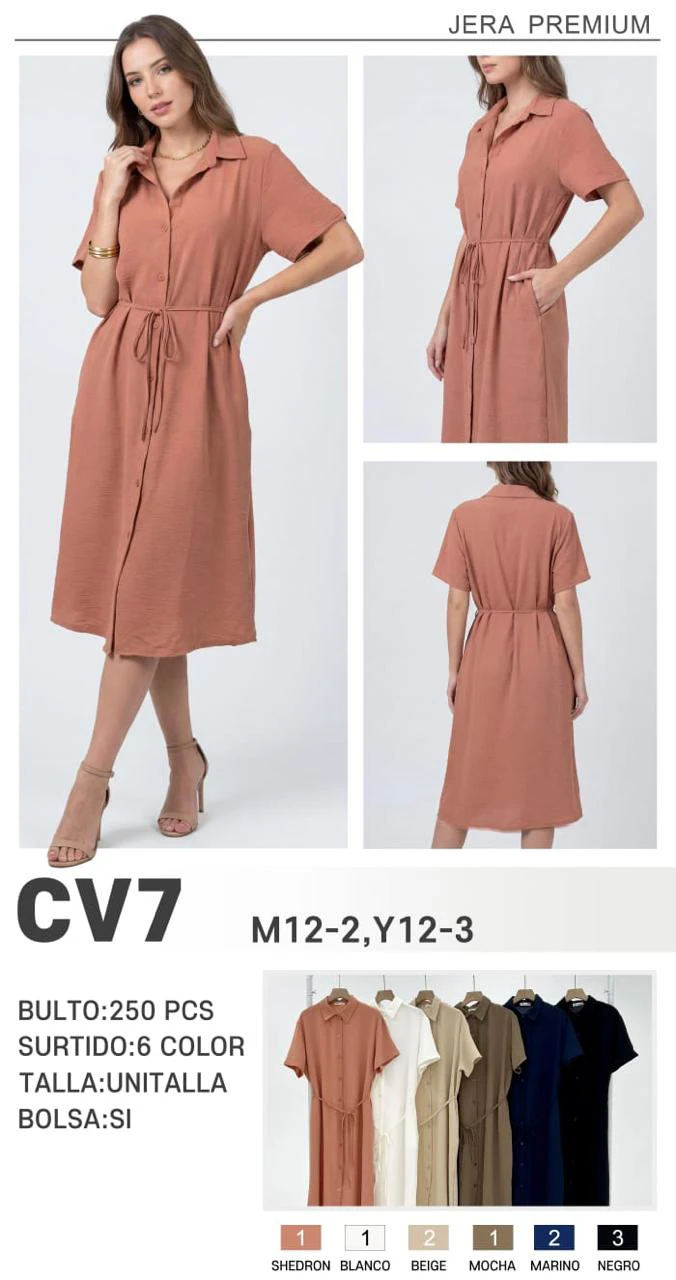 Vestido camisero con cinturón-CV7