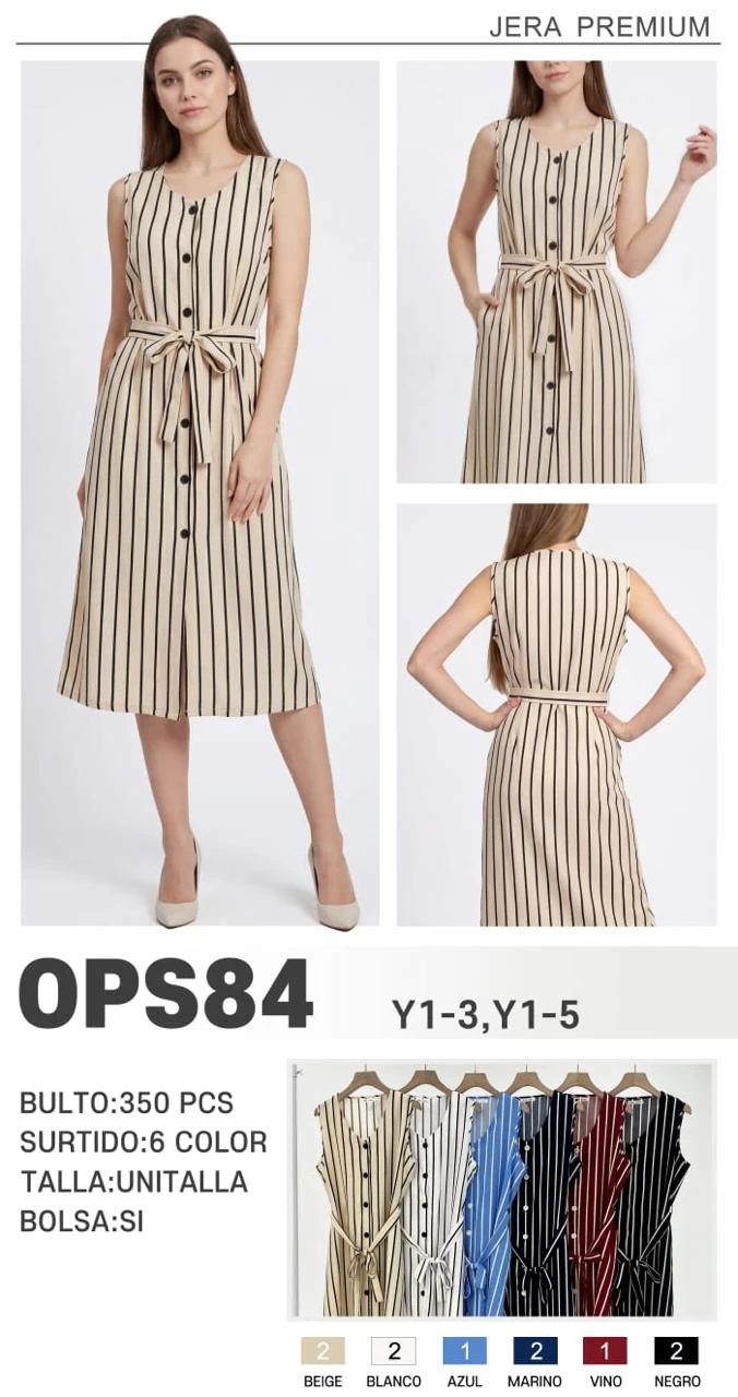 Vestido sin mangas con estampado de rayas y cinturón-OPS84