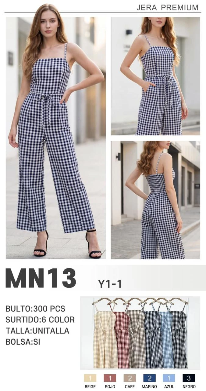 Jumpsuit de cuadros con tirantes finos-MN13
