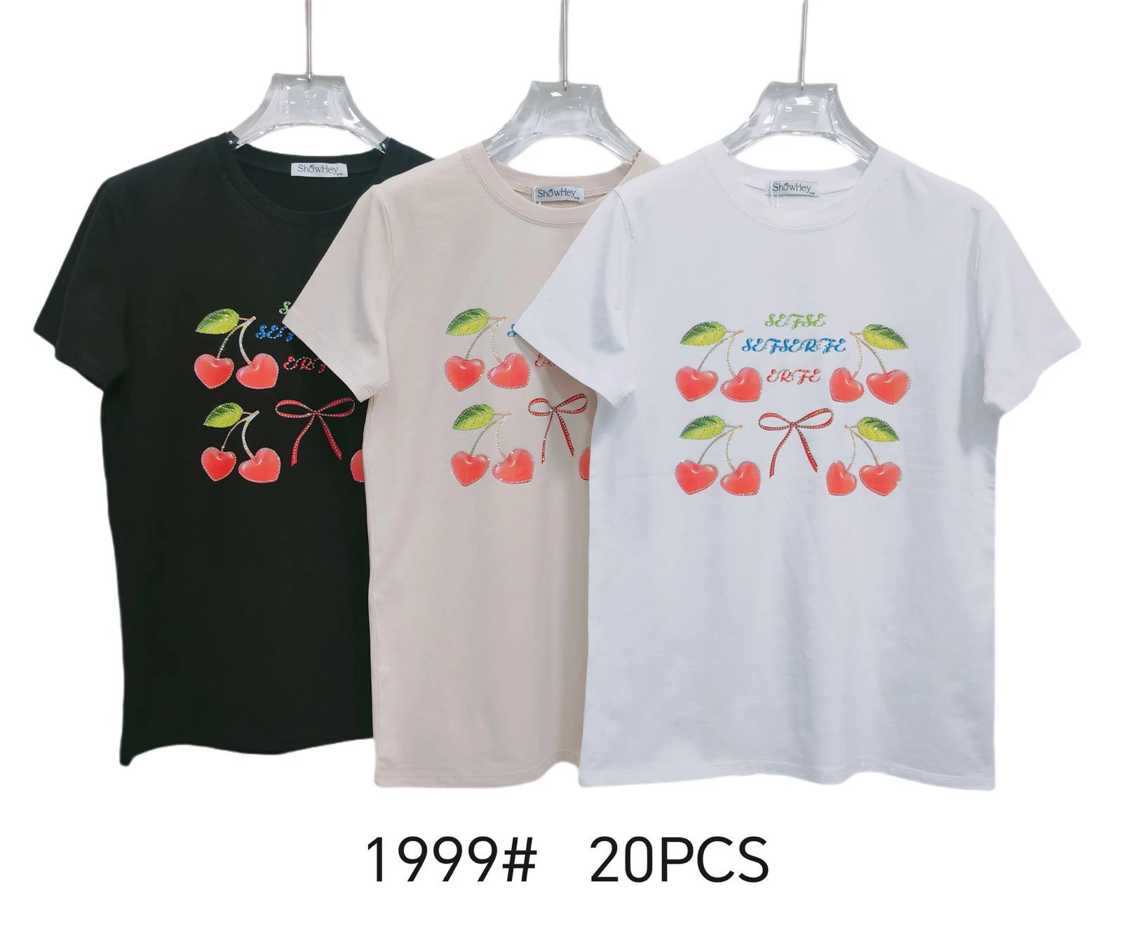 Playera de manga corta con estampado de cerezas y moños-1999