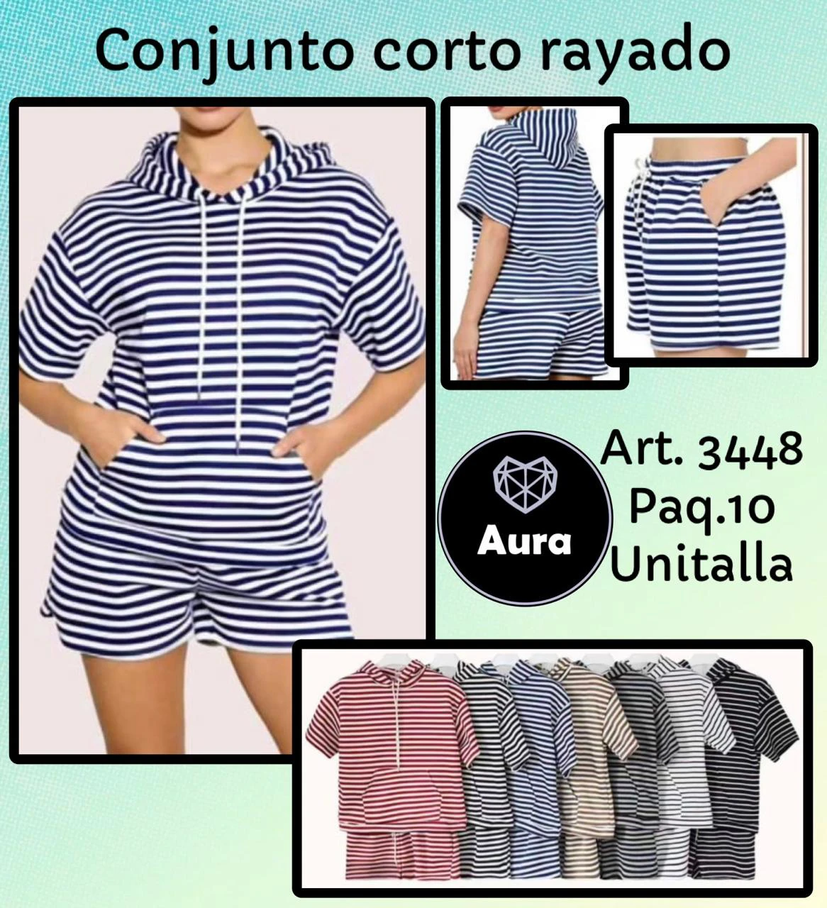 Conjunto corto rayado-3448