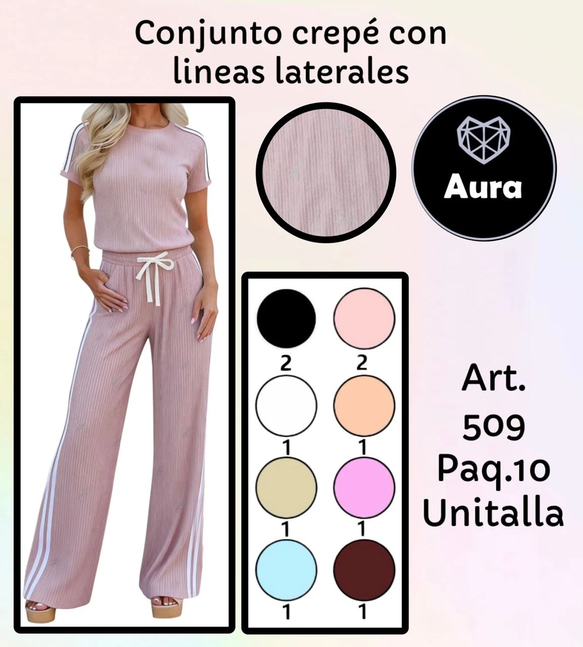 Conjunto crepé con líneas laterales-509