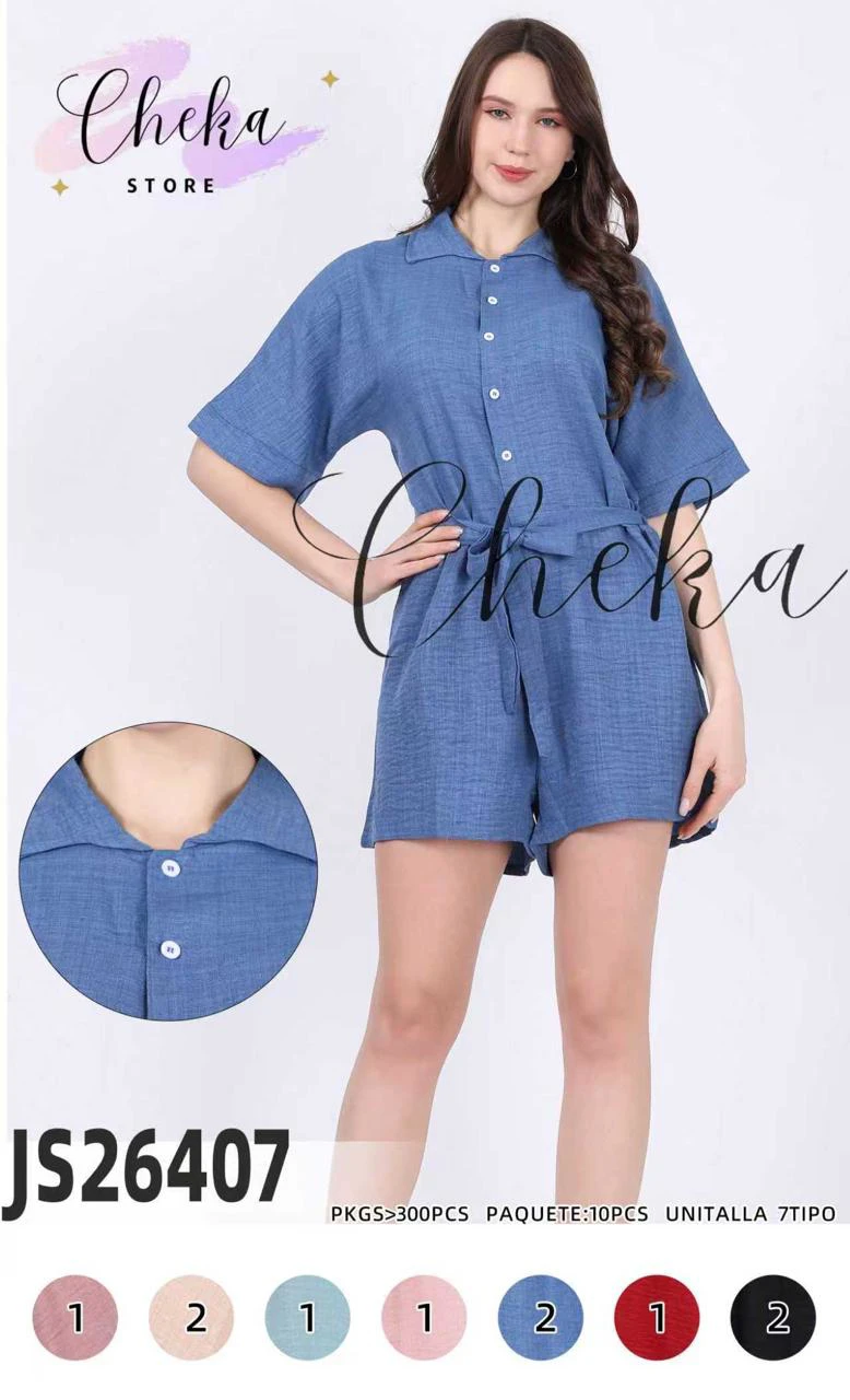 Jumpsuit de manga corta con cinturón-JS26407