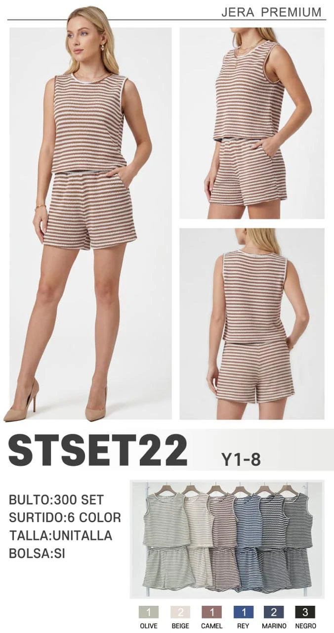 Conjunto de Top Sin Mangas y Shorts Rayas-STSET22
