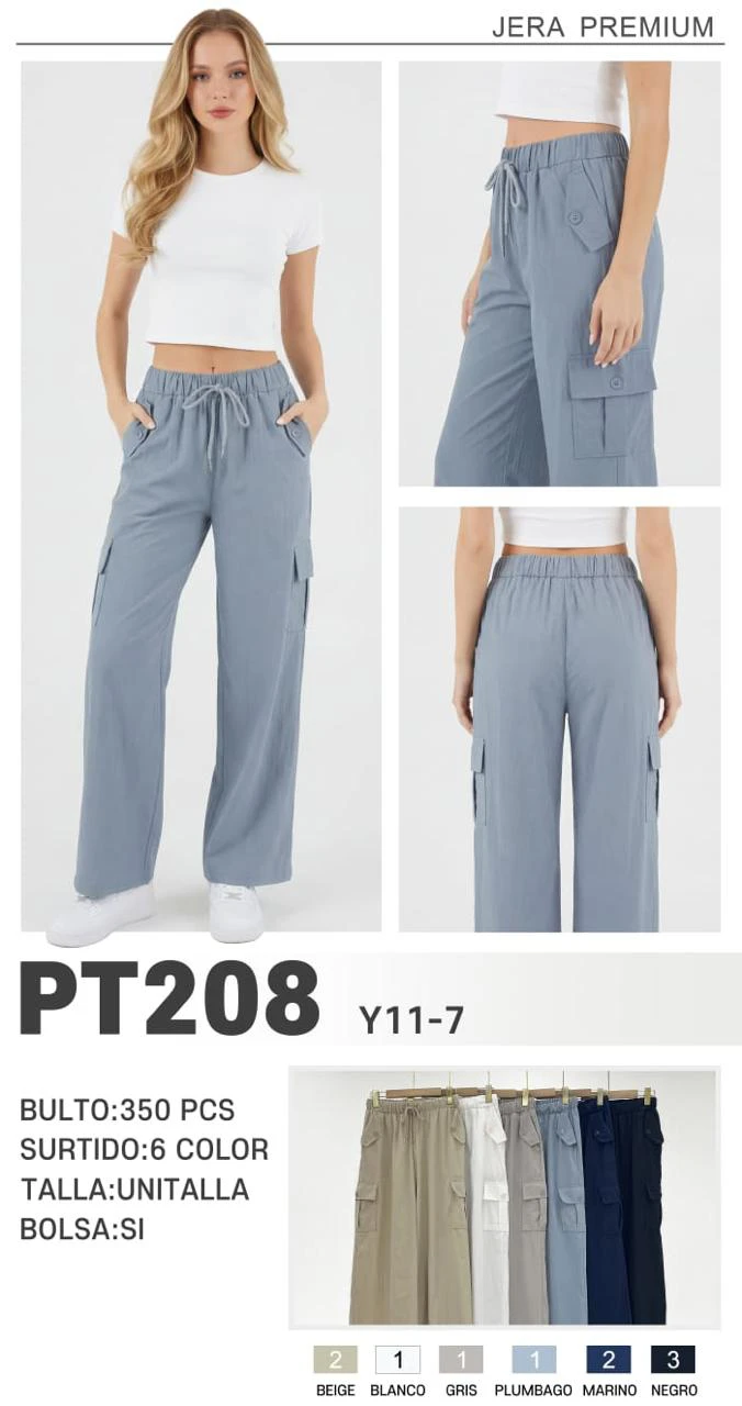 Pantalones cargo de pierna ancha para mujer-PT208