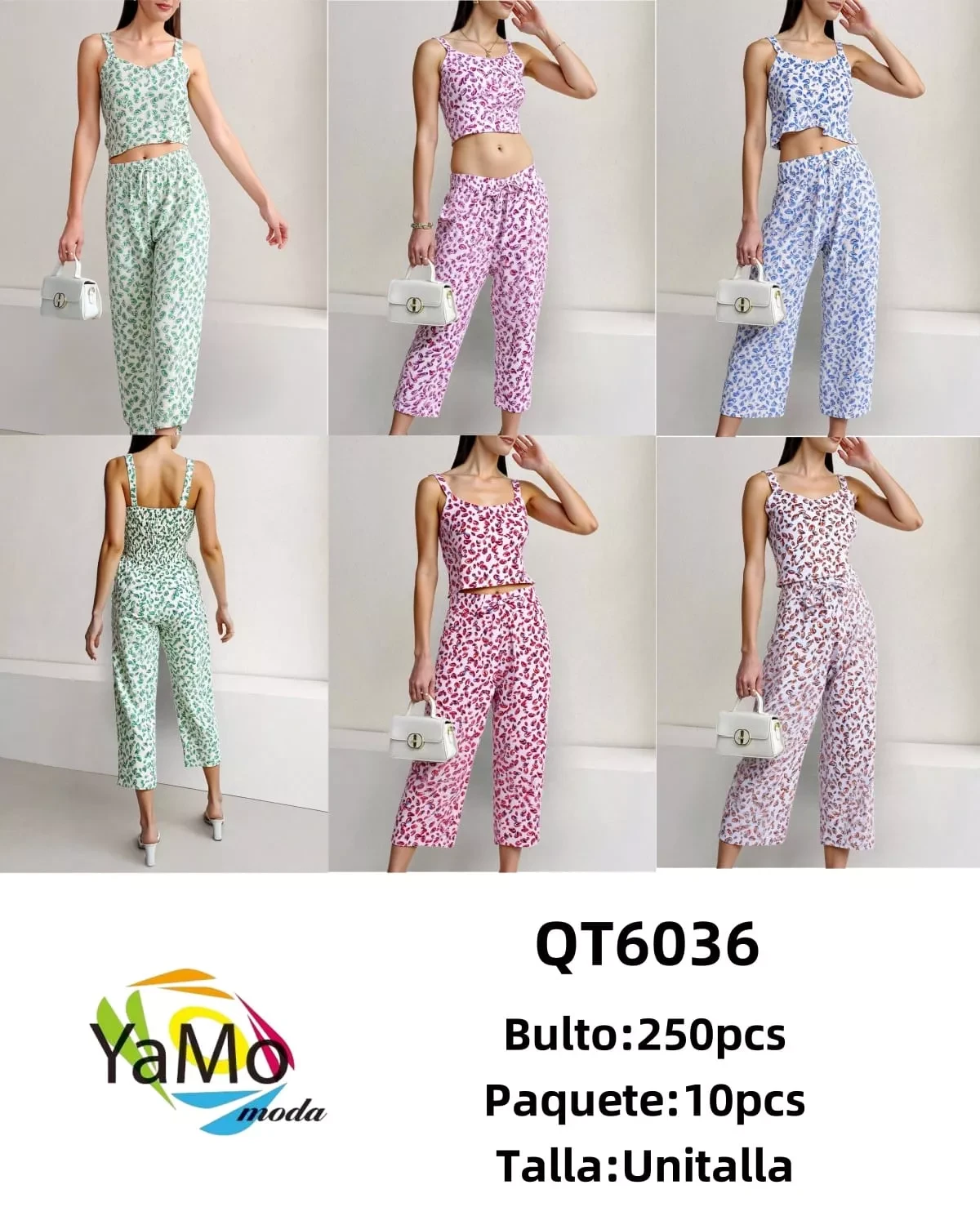 Conjunto Top y Pantalón Estampado Mujer-QT6036