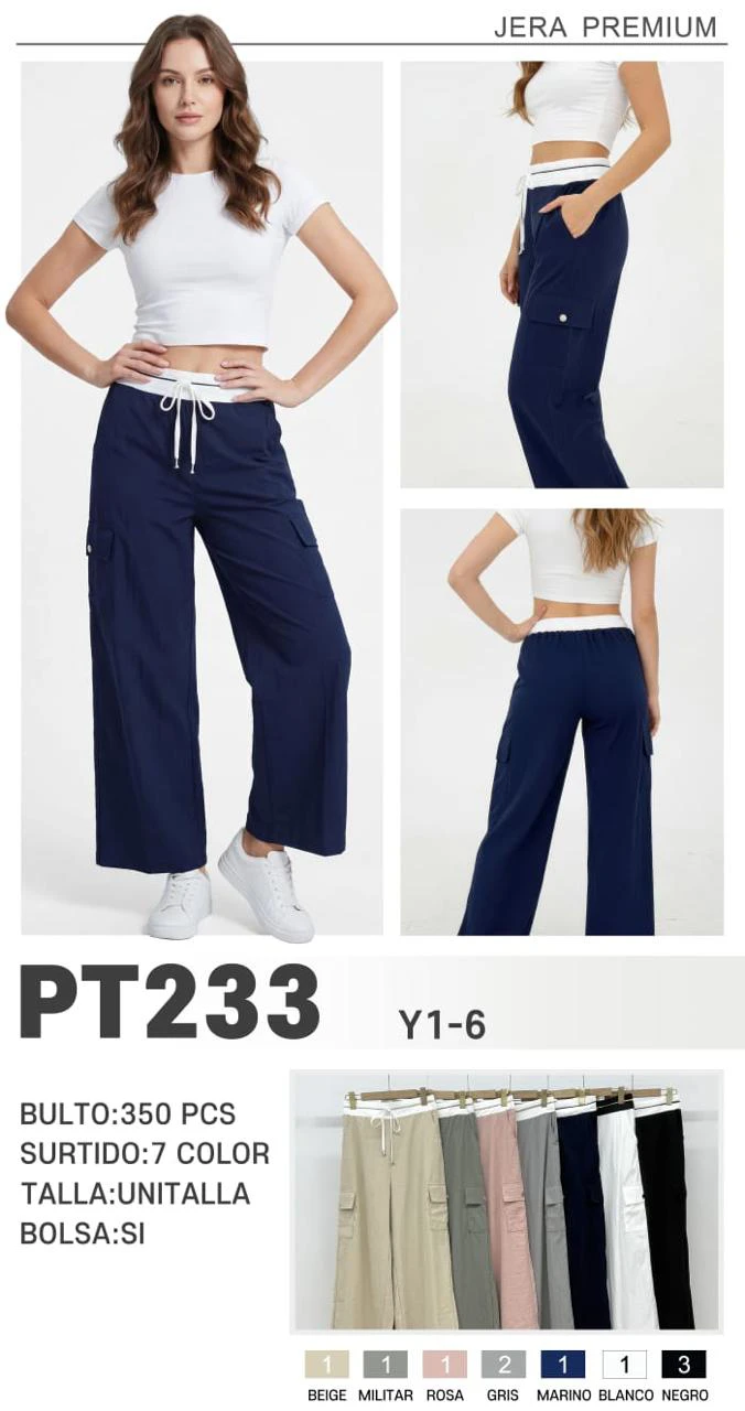Pantalones Cargo Wide Leg con Cintura Elástica-PT233