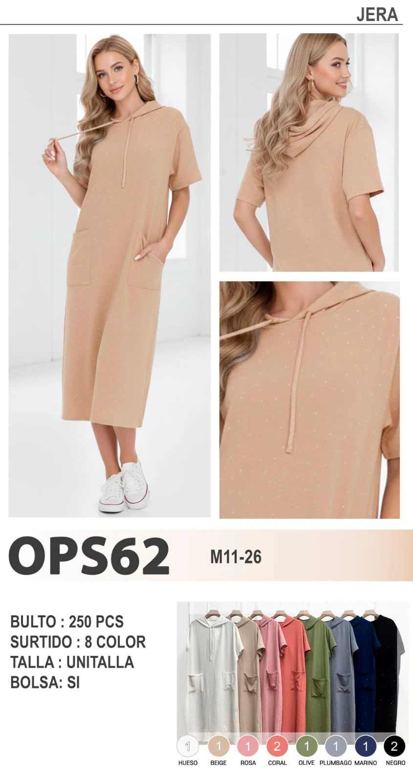 Vestido largo con capucha y bolsillos-OPS62