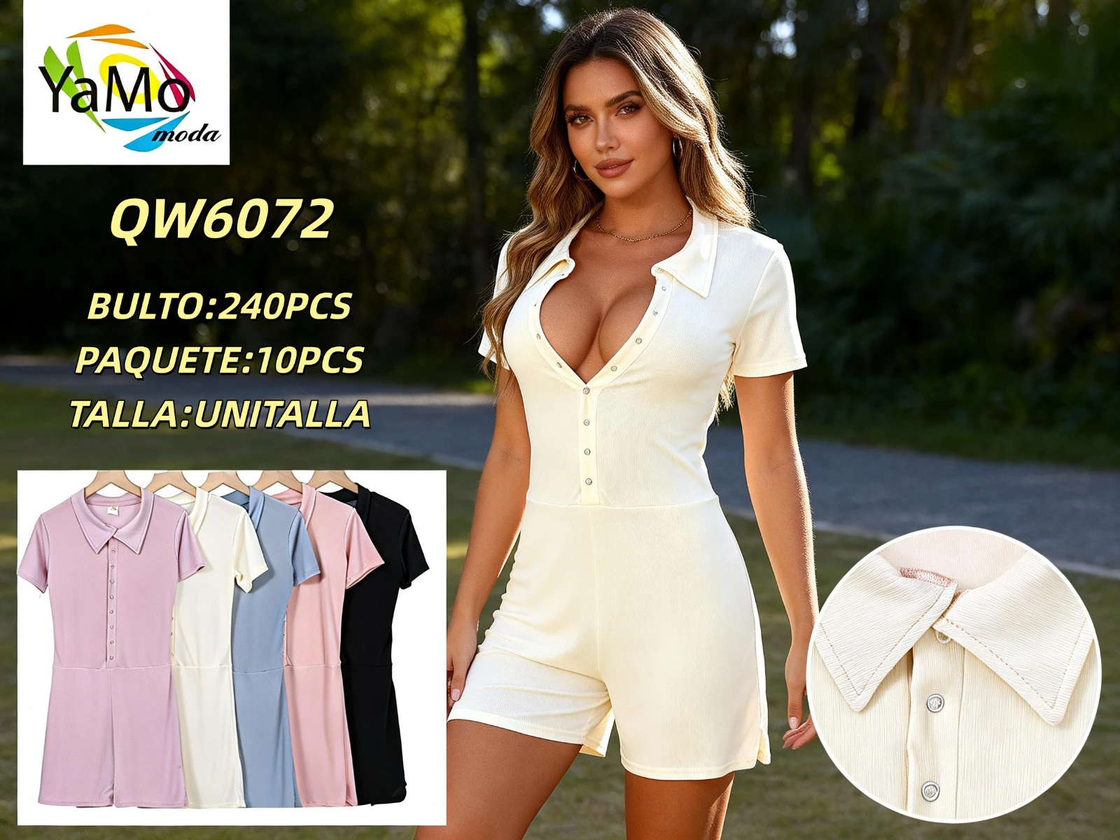 Monos de cuello de solapa con botones-QW6072
