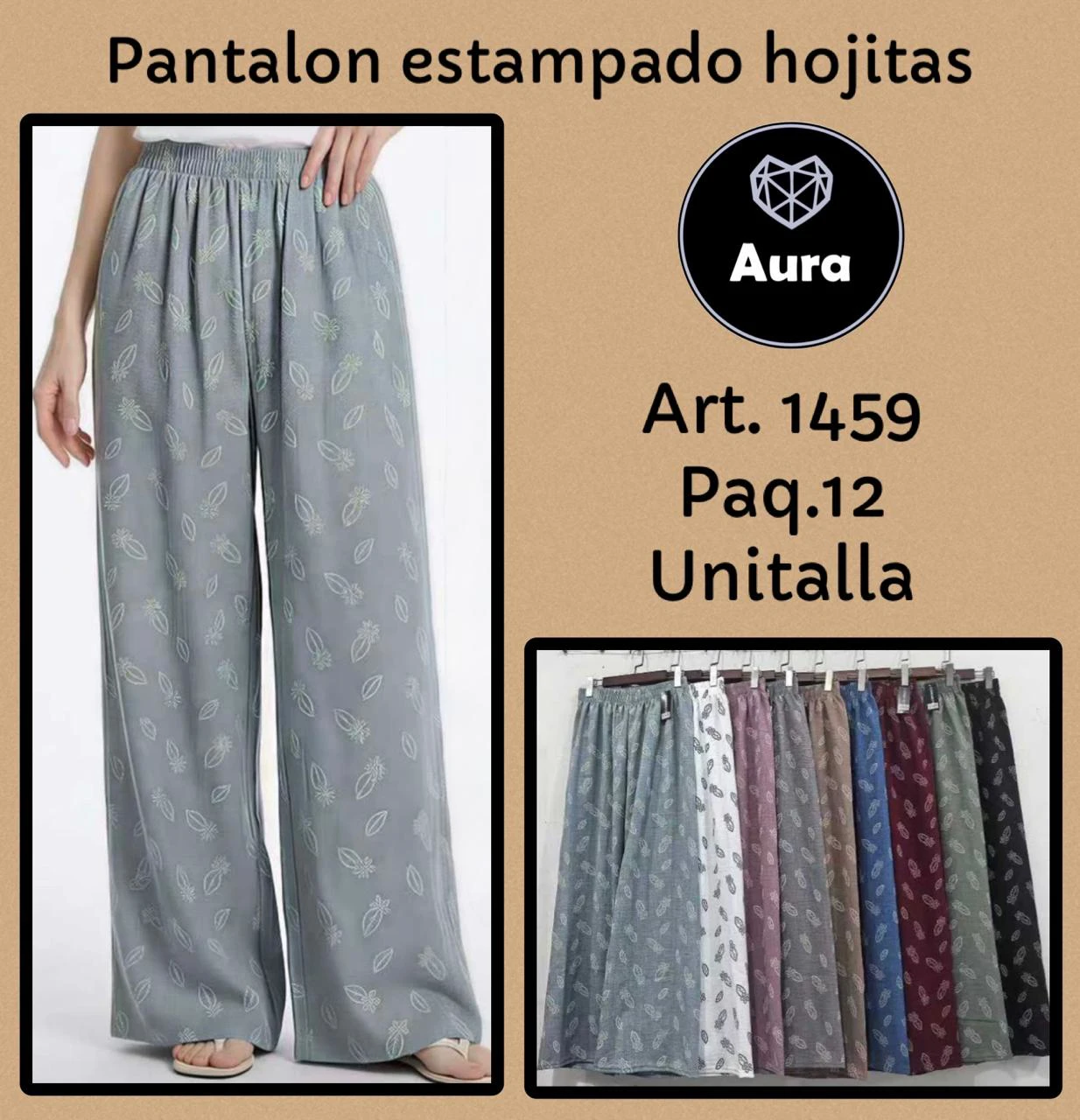 Pantalones de mujer con estampado de hojas-1459