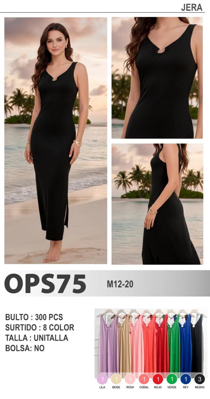 Vestido largo sin mangas con detalle en el escote-OPS75