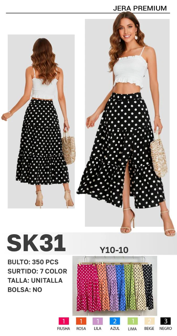 Falda Larga con Estampado de Polka Dots-SK31